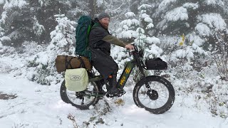 Riding Deep Into the Forest to Hot Tent Camp and Waking Up to Snow  Birch Grolar AWD eBike [upl. by Ekal]