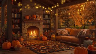 Autumn Morning Porch 🍂 Jazz amp Fireplace for Work amp Relaxing Moments [upl. by Lanford]