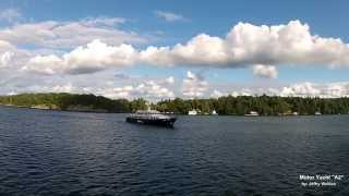 1000 Islands  Motor Yacht A2 Anchored at the foot of Wellesley Island Aerial View [upl. by Hildegaard]