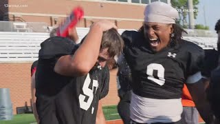 Mercer football surprises standout offensive lineman with scholarship [upl. by Ailahs850]