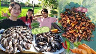 Mussels fry recipe  Village style masala Mussels  Cooking in village  Sagi [upl. by Farhsa292]