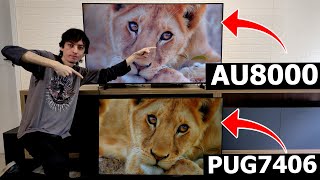 SAMSUNG AU8000 vs PHILIPS PUG7406  Qual MELHOR TV de entrada FILMES GAMES SOM SISTEMA E MAIS [upl. by Maridel]