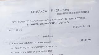 Business Organisation OEC 2 BCA amp BBA 1st Semester NEP Question Paper 2024 Dharwad University [upl. by Ashwin]