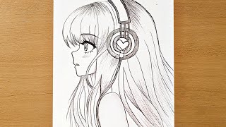 Easy anime drawing  how to draw anime girl easy step by step for beginners [upl. by Gnart993]