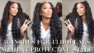 INEXPENSIVE 36 INCH CURLY HAIR 13 BUDGET  How to Quick Weave Half Up Half Down  Protective Style [upl. by Adnahsal]