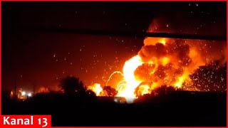 Retaliatory strike from Ukraine  warehouse of Shahed drones was destroyed  strong explosions [upl. by Duyne]