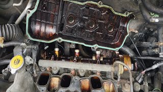 2004 2006 toyota sienna valve cover gasket leaking oil in rear cylinder head part1 [upl. by Annuahsal944]