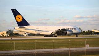 Planespotting Lufthansa A380 Long Take Off Roll [upl. by Larkins849]