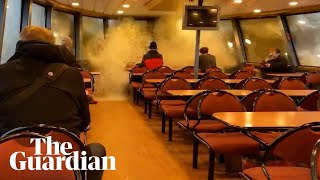 Huge wave shatters ferry window as Storm Ylenia batters Germany [upl. by Hesther358]