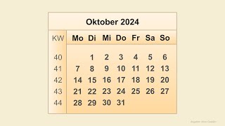 Kalender Oktober 2024 [upl. by Ecineg]