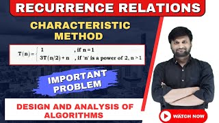 Recurrence Relation Tn 3Tn2  n ⚡Characteristics Method⚡Changing variable⚡Algorithm 🔥DAA [upl. by Eisned563]