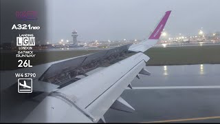 WIZZ AIR A321NEO Foggy and rainy approach amp landing at London Gatwick 4K [upl. by Einimod]