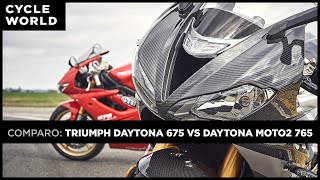 Triumph Daytona 675 vs Daytona Moto2 765  Comparison [upl. by Anwat]