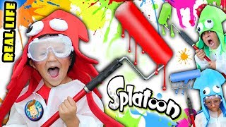 REAL LIFE SPLATOON CHALLENGE 3 Minute Splat Roller Battle w Paint Balloons FUNnel Vision Mess [upl. by Herwick141]