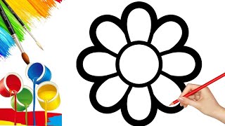 Easy Flower DrawingPainting and Coloring for Kids  How to Draw Easy Flower [upl. by Lambard]