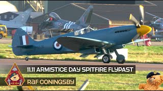 ARMISTICE DAY 1111 SPITFIRE FLYPAST BBMF GRIFFON POWERED SUPERMARINE SPITFIRE PM631 • RAF CONINGSBY [upl. by Prent]