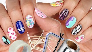 10 Nail Art Designs Using HOUSEHOLD ITEMS  The Ultimate Guide 5 [upl. by Gael]