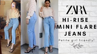 ZARA HIGH RISE MINI FLARE JEANS April 2021  try on for petites [upl. by Verine]