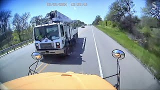 Texas school bus crash Footage shows truck hit Hays school district bus rollover after crash [upl. by Eihs]