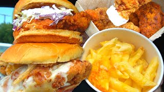 HUGE CHICKEN SANDWICHES CAR MUKBANG MAC N CHEESE  Eating BEST Fried Chicken in LA Ep 4 ROCKBIRD [upl. by Drofiar274]