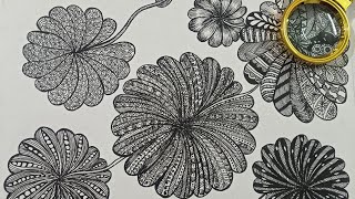 6 Beautiful Flower Zentangle Art  Doodle Art  Zen doodle art  Flower Mandala Art for beginners🎨 [upl. by Nahsez]