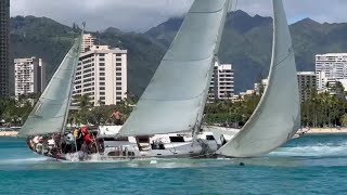 MUST WATCH Sailboat gets stuck on reef thrashed by waves 500 yards off Waikiki Beach [upl. by Okorih600]