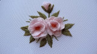 StumpWork Pink Flower Wool Embroidery [upl. by Adnilim]