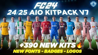 2425 AIO Kits V7 Mod For FC 24 390 New Kits  Fonts  Badges  TU182 [upl. by Ahsiekram432]