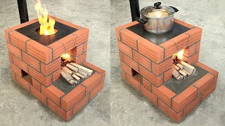 How to build a smokeless wood stove from red bricks simple but beautiful [upl. by Shirlie761]