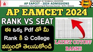 Ap eamcet 2024Ap eamcet 2024 rank vs college new dataAp eamcet 2024 counciling web options [upl. by Ylrebmit]