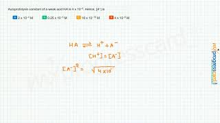 Autoprotolysis constant of a weak acid HA is 4 x 10−8 Hence A− is [upl. by Anilatsyrc755]