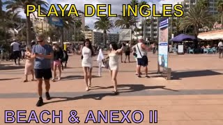 PLAYA DEL INGLES Beach amp Anexo II to Sandy Beach Hotel December 2023 GRAN CANARIA [upl. by Annaitsirk]