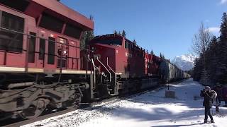 Canadian Pacific Railway Banff 310318 mega freight train [upl. by Ellehcer]