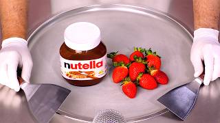 How to make NUTELLA amp STRAWBERRY Ice Cream Rolls  ASMR no talking [upl. by Rabbaj654]