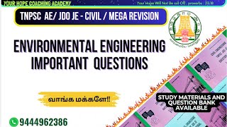 TNPSC AE  TNPSC JDO JE CIVIL  ENVIRONMENTAL ENGINERING Previous Year Important Questions [upl. by Massimiliano712]