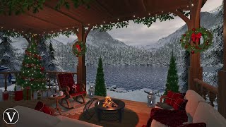 Christmas Porch Winter Daytime Ambience  Firepit Wind Snow amp Blizzard Sounds [upl. by Rosinski]