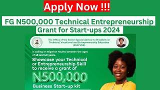 Nigeria Federal Government Technical Entrepreneurship Grant For StartUps 2024  How To Apply [upl. by Refinne915]