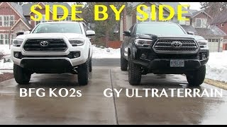 3rd Gen Tacoma Side by Side Comparison  26575r16 Goodyear Ultraterrain ATs amp BFG K02s [upl. by Zucker]