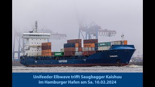 Feederschiff trifft Saugbagger  Hamburger Hafen im Nebel [upl. by Yluj]