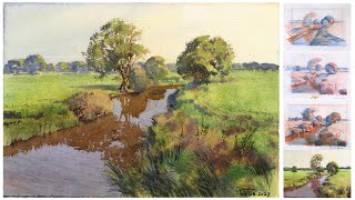 20230508 Акварель Пейзаж с рекой Watercolor Riverscape [upl. by Goulden]