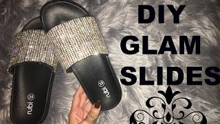 DIY GLAM SLIDES  RHINESTONE SLIDES [upl. by Koloski851]