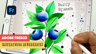 ADOBE FRESCO  Watercolor Blueberry Branch [upl. by Clemmie]