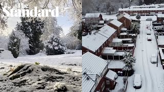 UK weather Incredible drone footage shows Liverpool blanketed in snow as cold snap continues [upl. by Lenrad341]