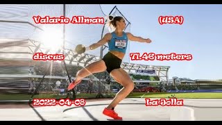 Valarie Allman USA discus 7146 meters 20220408 La Jolla [upl. by Aerbma]