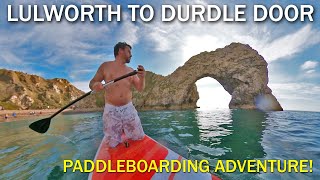 PADDLEBOARDING ADVENTURE FROM LULWORTH TO DURDLE DOOR  DAN ALMOST DIED amp I JUMP OFF THE DOOR [upl. by Orbadiah]