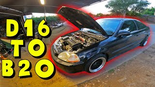 HOW TO 9600 Honda Civic D16Y7 To JDM B20B Engine Swap [upl. by Reese]