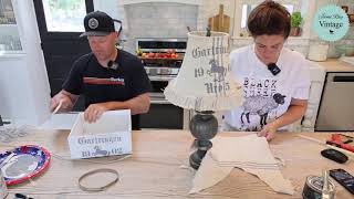 Grain Sack Fabric Lampshade Makeover With Paint and Stencils Waste Not Wednesday [upl. by Rhoads]