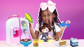 Baby Doll Refrigerator and Cooking Food Toys  Pretend Play Kitchen [upl. by Saisoj]