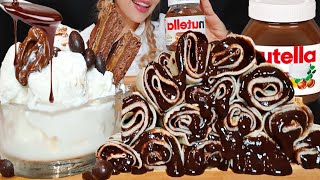 ASMR NUTELLA GANASH CREPES VANILA ICECREAM 누텔라 크레이프 롤 Eating Sounds MUKBANG OliASMR [upl. by Refiffej]