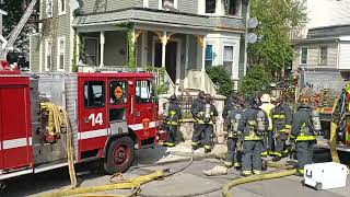 Boston fire department respond to a twoalarm fire on Sargent Street [upl. by Ebbarta]